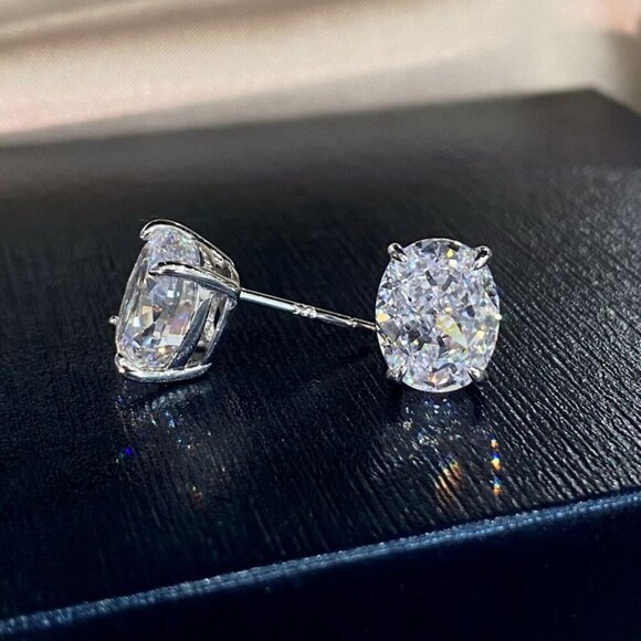 925 Silver Plated Oval White CZ Wedding Stud Earrings, MLNN1043 - Picture 2 of 2